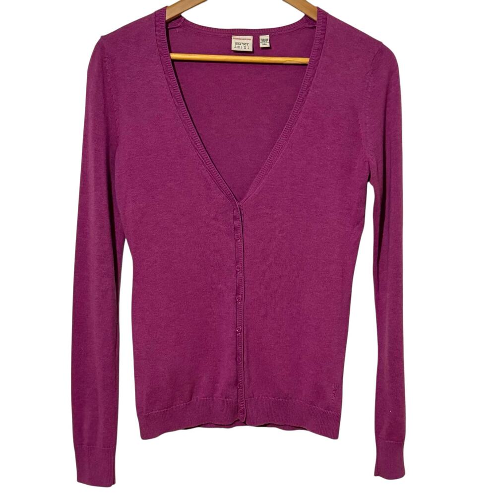 Esprit Size XS Purple Embroidered V-Neck Button Up Cardigan Sweater